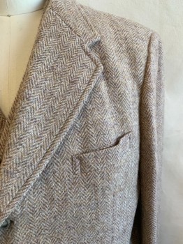 PAUL CHANG, Brown, Beige, Gray, Wool, Herringbone, Notched Lapel, Single Breasted, Button Front, 3 Pockets, CB Vent