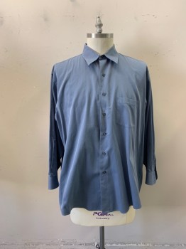 Mens, Shirt, LOUIS ROTH, Blue-Gray, Cotton, Solid, Faded, 32-33, 18, C.A., Button Front, L/S, 1 Pocket, 3 Button Cuffs