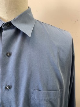 Mens, Shirt, LOUIS ROTH, Blue-Gray, Cotton, Solid, Faded, 32-33, 18, C.A., Button Front, L/S, 1 Pocket, 3 Button Cuffs