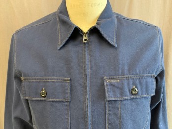 WALLACE & BARNES , Dk Blue, Cotton, Solid, Zip Front, 2 Flap Pckts, 2 Side Pckts, Reproduction 1950s