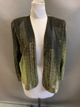 Womens, Evening Jacket, BOSTON MAI, Gold Metallic, Black, Acetate, 2 Color Weave, 16, Open Front L/S, Padded Shoulders