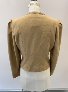 PLUM TREE, Camel Brown, Wool, Round Neck,  Single Breasted, Button Front, Braid Trim