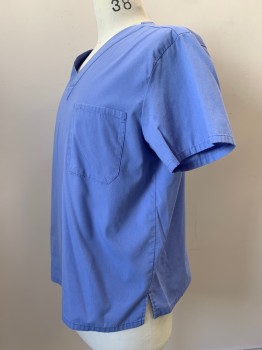 Unisex, Scrub Top, DICKIES, French Blue, Polyester, Cotton, Solid, L, S/S, V Neck, Chest Pocket