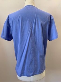Unisex, Scrub Top, DICKIES, French Blue, Polyester, Cotton, Solid, L, S/S, V Neck, Chest Pocket