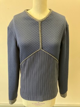 Womens, Sci-Fi/Fantasy Top, N/L , Navy Blue, Heather Gray, Polyester, Textured Fabric, B32, V neck,  L/S, Quilted & Ribbed , Heathered Trim & Sleeves  CB Zip