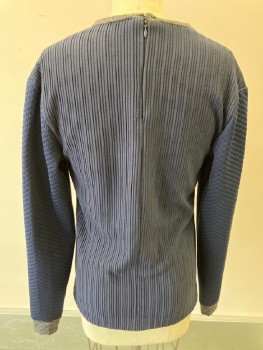 N/L , Navy Blue, Heather Gray, Polyester, Textured Fabric, V neck,  L/S, Quilted & Ribbed , Heathered Trim & Sleeves  CB Zip