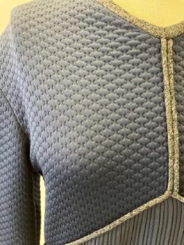 Womens, Sci-Fi/Fantasy Top, N/L , Navy Blue, Heather Gray, Polyester, Textured Fabric, B32, V neck,  L/S, Quilted & Ribbed , Heathered Trim & Sleeves  CB Zip