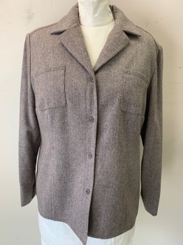 Womens, Suit, Jacket, JONES NEW YORK, Brown, Wool, Polyester, Herringbone, 18W, Notched Lapel, 4 Buttons, 2 Pockets, Vents at Sides, Darts