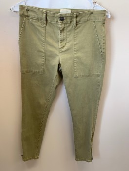Womens, Casual Pants, SANCTUARY, Lt Olive Grn, Poly/Cotton, Viscose, Solid, W25, Zip Front, Button Closure, 5 Pckts, Side Zippers On Leg, Belt Loops, Skinny Fit