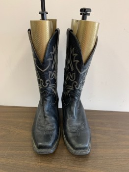 ARIAT, Black, Leather, Pebbled, Stitched Beige Pattern