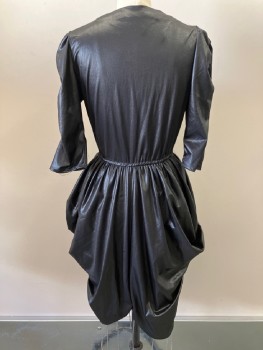 AMY'S PLACE, Black, Polyester, Solid, V Neck, Crossover, 3/4 Sleeves, Ruched, Elastic Waist Band, Side Drape Detail, Front And Back Slit