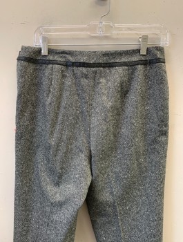 ANN TAYLOR PETITES, Gray, Lt Gray, Black, Wool, Nylon, Birds Eye Weave, Speckled, High Waist, Straight Leg, Thin Black Pleather Strip Around Waist with Tiny Silver Rectangular "Buckle" Detail at Center Front, Invisible Zipper at Side, No Pockets