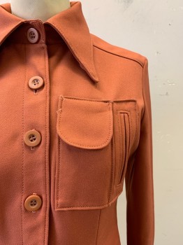 Womens, Jacket, NO LABEL, Rust Orange, Polyester, Solid, W26, B34, L/S, Button Front, Collar Attached, Various Pockets