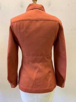 Womens, Jacket, NO LABEL, Rust Orange, Polyester, Solid, W26, B34, L/S, Button Front, Collar Attached, Various Pockets