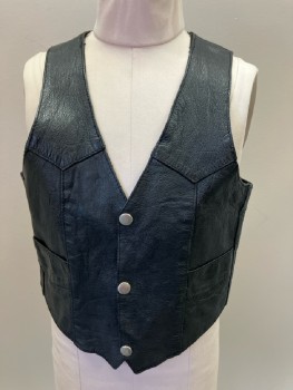 Womens, Vest, HOT LEATHERS, Ch:30, XS, Black Leather Cropped Western/Biker, 2 Pckts, 2 Patches On Back