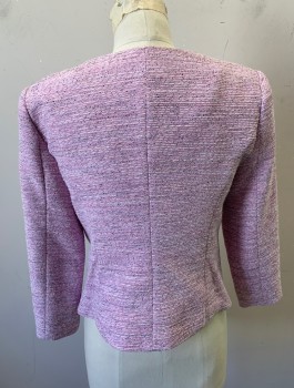 Womens, Suit, Jacket, CECE, Lilac Purple, Lt Pink, Black, Red, Poly/Cotton, Speckled, B 32, XS, Horizontal Ribbed Texture, 3/4 Sleeves, Round Neck, No Lapel, Hook & Eye Closures at Front, 4 Patch Pockets, Light Pink Lining