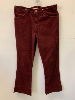 Womens, Jeans, LEVI'S, Maroon Red, Polyester, Solid, 32/34, Corduroy, Zip Front, Button Closure, 4 Pockets