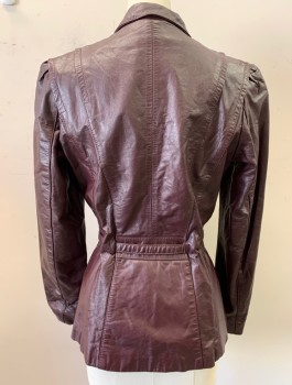 Womens, Leather Jacket, BERMAN'S, Cordovan Red, Leather, Solid, W:26, B:32, 2 Covered Buttons, Notched Lapel, **Matching BELT Woven Through Waistband, Fitted