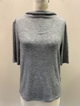Womens, Top, LEITH, Heather Gray, Polyester, Rayon, S, Jersey, 1/2 Sleeves, Funnel Neck, Pullover