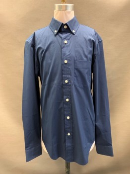 Mens, Casual Shirt, BANANA REPUBLIC, Navy Blue, Cotton, Polyester, Solid, XS, L/S, Button Front, Collar Attached, Chest Pocket