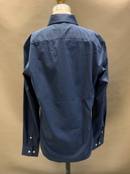 Mens, Casual Shirt, BANANA REPUBLIC, Navy Blue, Cotton, Polyester, Solid, XS, L/S, Button Front, Collar Attached, Chest Pocket