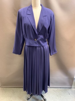 Womens, 1980s Vintage, Piece 1, DANA BUCHMAN, French Blue, Silk, B42, Notched Lapel, Single Breasted, 1 Button, Padded Shoulders