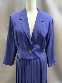 Womens, 1980s Vintage, Piece 1, DANA BUCHMAN, French Blue, Silk, B42, Notched Lapel, Single Breasted, 1 Button, Padded Shoulders