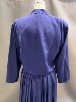 DANA BUCHMAN, French Blue, Silk, Notched Lapel, Single Breasted, 1 Button, Padded Shoulders