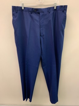 MICHAEL KORS, Royal Blue, Wool, Polyester, Solid, Zip Front, Button Closure, Extended Waistband, F.F, 4 Pockets, Creased