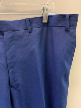 MICHAEL KORS, Royal Blue, Wool, Polyester, Solid, Zip Front, Button Closure, Extended Waistband, F.F, 4 Pockets, Creased