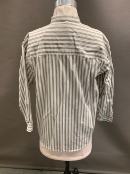 Childrens, Shirt, GAP, White, Taupe, Red, Cotton, Stripes - Vertical , Stripes - Pin, M, 7-8, Collar Band, B.F., L/S, 1 Pckt, Yellow Stain Over 2nd Button