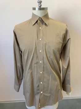 STAFFORD, Lt Brown, Poly/Cotton, Solid, Broadcloth, L/S, B.F., Spread C.A., 1 Pocket, Fitted