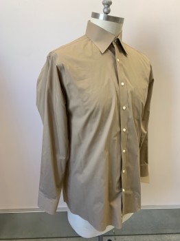 STAFFORD, Lt Brown, Poly/Cotton, Solid, Broadcloth, L/S, B.F., Spread C.A., 1 Pocket, Fitted