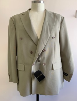 Mens, Suit, Jacket, MILANO MODA, Tan Brown, Wool, Solid, 6 Buttons, Double Breasted, Peaked Lapel, 3 Pockets