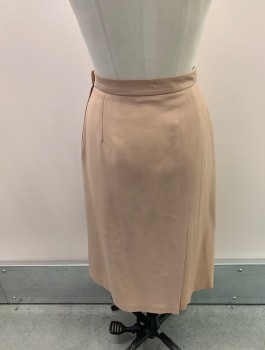 ELLEN TRACY, Khaki Brown, Wool, Solid, Pleated Left Front Side And Right Back Side, Hook & Eye Closure, Side Zipper,