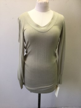 Womens, Pullover, TALULE BABETON, Beige, Tencel, Cotton, Solid, L, Large Scoop Neck, Extra Long Length, Ribbed Sleeve Caps and Waistband