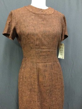 Womens, 1960s Vintage, Suit, Dress, Rust Orange, Wool, 28, 36, Short Sleeve,  Round Neck,  Zip Back, Slubbed