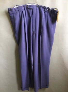 N/L, Purple, Wool, Solid, Double Pleated, Zip Fly, Button Tab Waist, Thick 1" Wide Belt Loops, Wide Leg, Cuffed Hems,