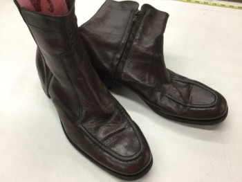 Mens, Boots, FLORSHEIM, Cordovan Red, Leather, Solid, 10, Square Moc Toe, Inside Zip, Darkened Raised Seams
