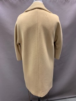 NO LABEL, Tan Brown, Wool, 3/4 Sleeve, Gold Buttons, Button Front, Collar Attached, Double Breasted, 2 Welt Pockets with Flaps, Hem Below Knee