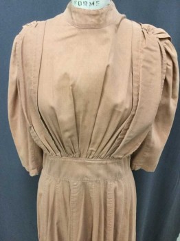MTO, Clay Orange, Beige, Cotton, Made To Order, Faint Beige Four Dots In A Diamond Pattern, Over-dyed In Clay Orange, High Neck Collar, Short Sleeve,  Jumper-like Straps, Buttons and Hooks and Thread Loops Center Back, Condition Good, Pioneer, Working Woman, 3rd Class,