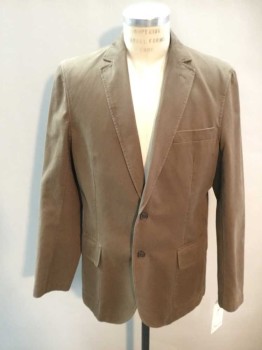 Mens, Sportcoat/Blazer, CREMIEUX, Brown, Cotton, Solid, M, Single Breasted, Notched Lapel, 3 Pockets, 2 Buttons