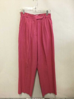 FENN WRIGHT & MANSON, Rose Pink, Silk, Solid, High Waist, Pleats, Side Pockets, One Back Pocket