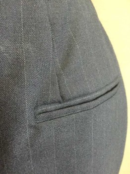 Womens, 1990s Vintage, Suit, Skirt, NORMA KAMALI, Navy Blue, Gray, Wool, Stripes - Pin, W:28, 6, Hem Mini,  2 Welt Pockets at Hips, 5/8" Waistband, Slit at Center Back,