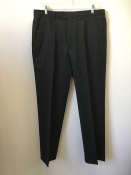 Mens, Suit, Pants, ALFANI, Black, Wool, Solid, Flat Front, 4 Pockets, Belt Loops