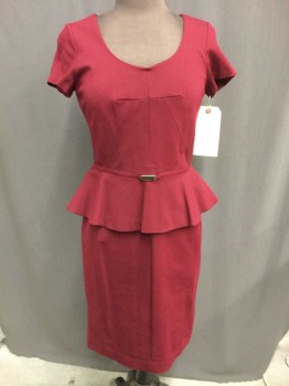 Womens, Dress, Short Sleeve, ANN TAYLOR, Wine Red, Rayon, Nylon, Solid, 0 P, Round Neck,  Cap Sleeve, Flared Peplum, Back Zipper, See Photo Attached,