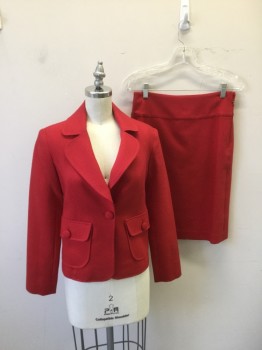Womens, Suit, Jacket, A. PRIME, Red, Wool, Silk, Solid, 6, Jacket, Rounded Notched Lapel, 1 Button Single Breasted, 2 Button Down Pocket Flaps. Belted Waist at Back