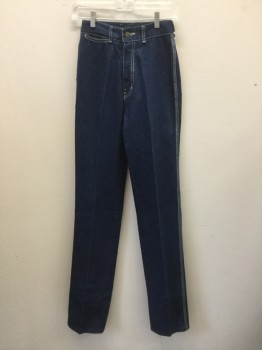 Womens, Jeans, BONJOUR, Dk Blue, Cotton, Solid, W 22, 3/4, High Waisted, Watch Pocket, 2 Back Pockets, Zip Fly, Belt Loops, White Stitching