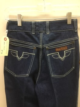 Womens, Jeans, BONJOUR, Dk Blue, Cotton, Solid, W 22, 3/4, High Waisted, Watch Pocket, 2 Back Pockets, Zip Fly, Belt Loops, White Stitching