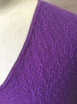 Womens, Sweater, N/L, Purple, Acrylic, Solid, Diamonds, B:32, XS, W20-26, Pullover, Self Pattern Knit, Dolman Short Sleeves, Rounded V-neck, Rib Knit Waistband